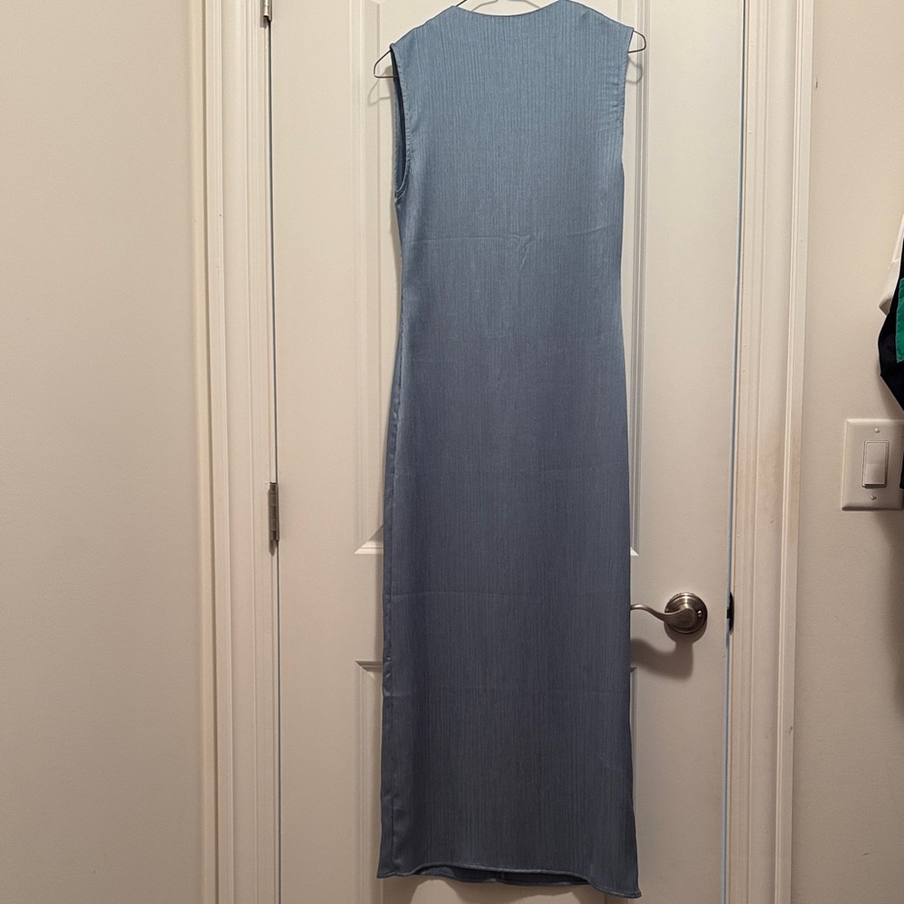 Elegant Blue Sleeveless ruched Dress